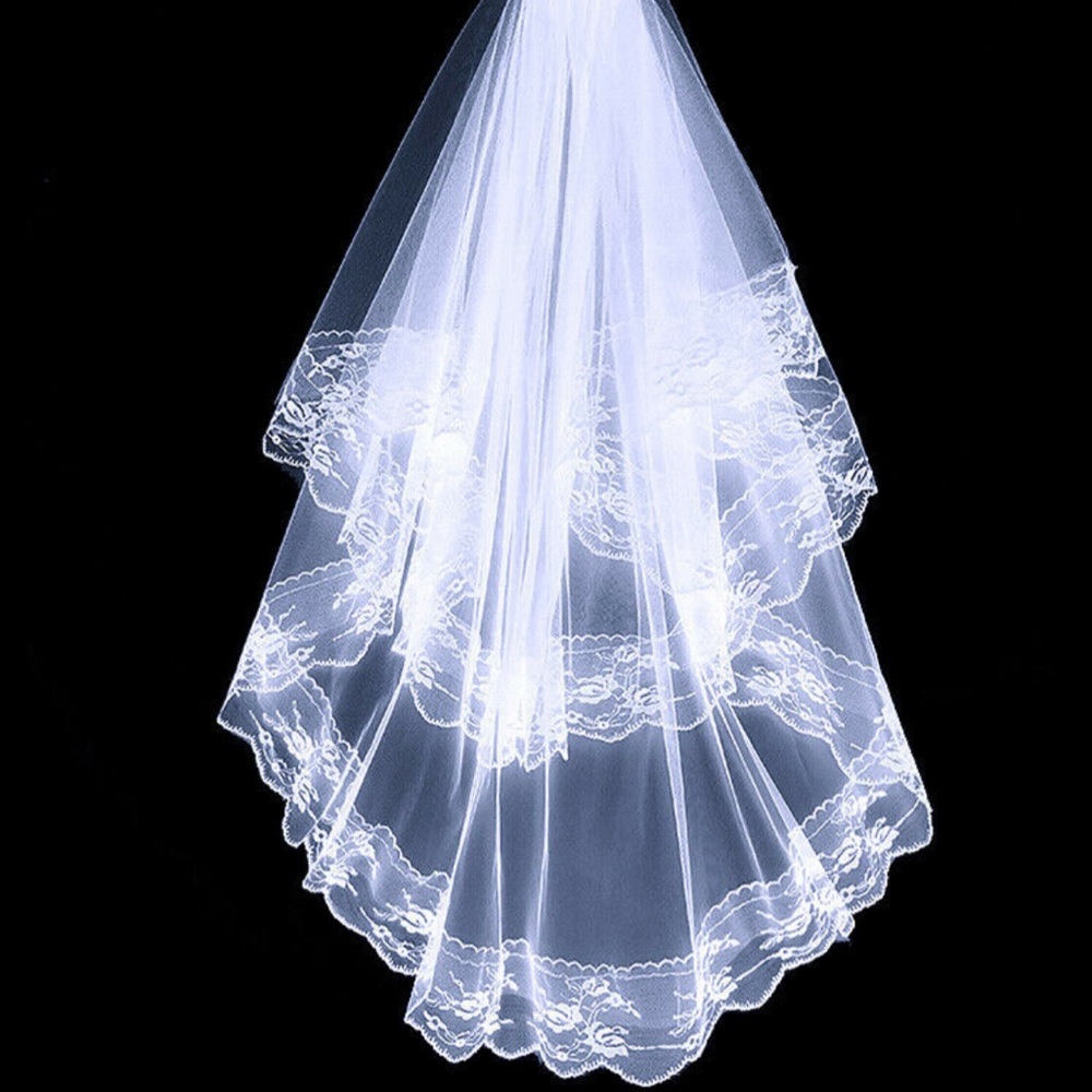 New Black or White 2 TIer Laced Edged Veil - Picture 6 of 12